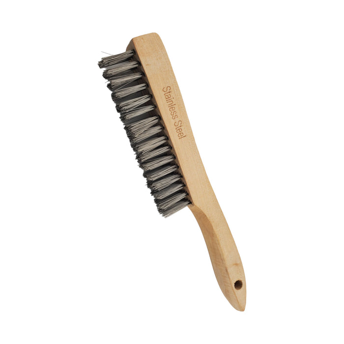 TOUGH GUY Scratch Brush: Curved Handle, Brass, Wood, 5 3/4 in Brush Lg, 7  1/2 in Handle Lg