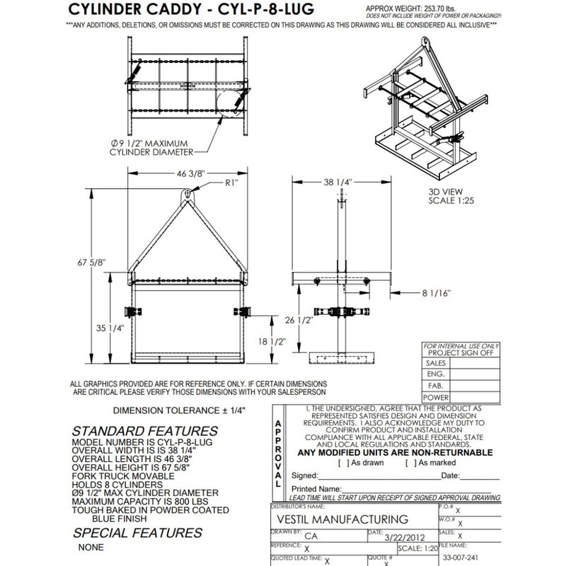 Drawing and dimensions of 8 cylinder caddy