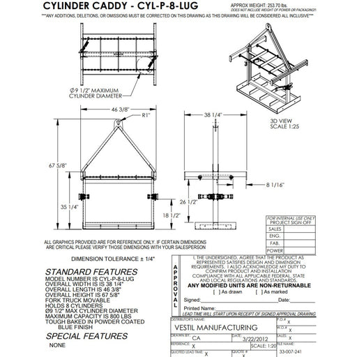 Drawing and dimensions of 8 cylinder caddy