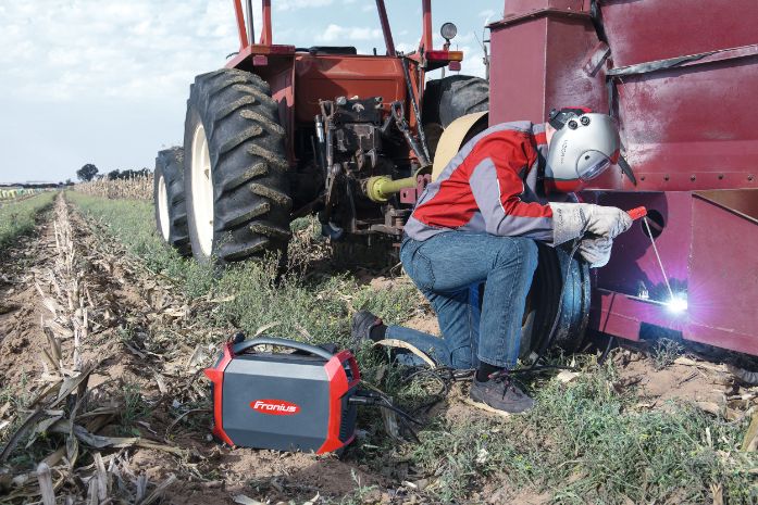 stick welding on a tractor using battery powered welder