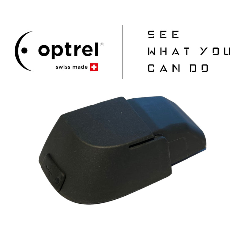 black replacement battery for Optrel Swiss Air Respirator showing USB charging logo