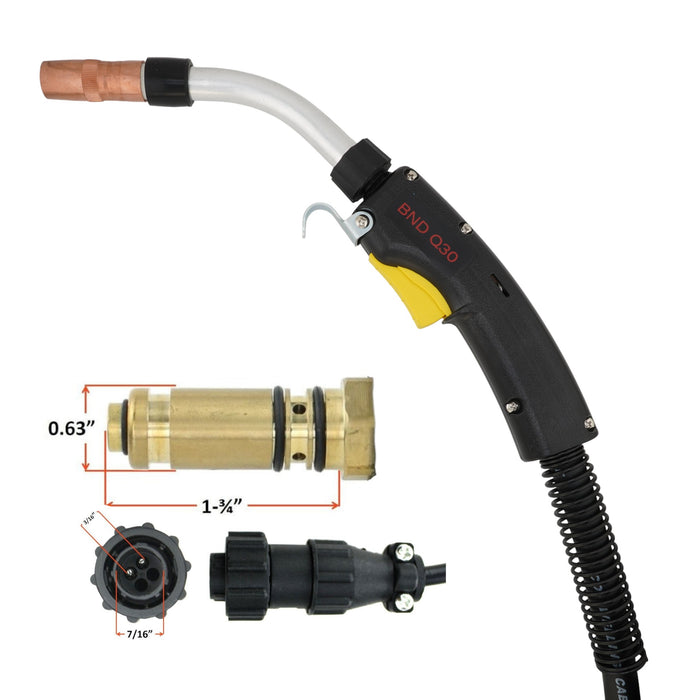 Bernard centerfire mig gun with back end power pin and control plug for lincoln powermig