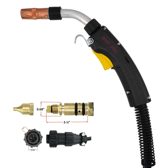 bernard centerfire 200 amp btb mig gun with back end connection for miller welder