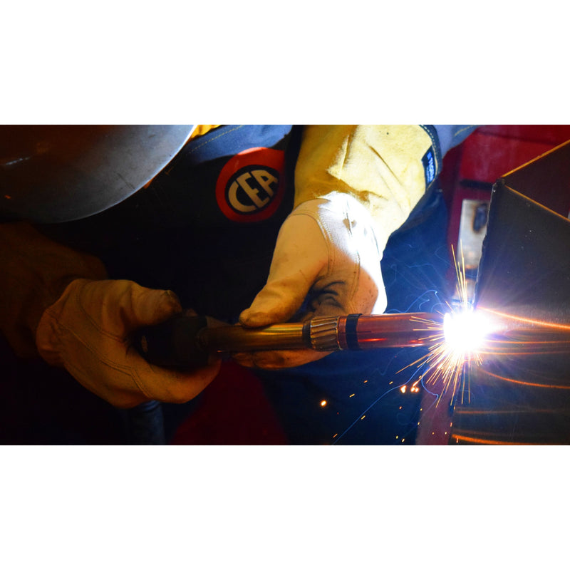 close up shot of weld with cea logo in background