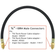 Diagram indicating thread pattern of argon hose extension
