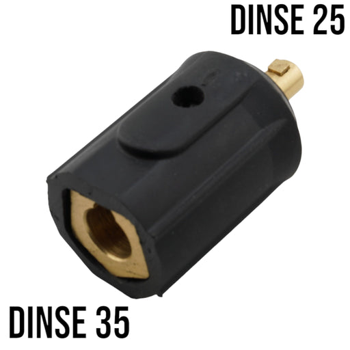 lenco dinse 25 male to dinse 35 female adapter with each end labelled