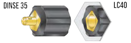 diagram with labels showing dinse 35 male connection converting to female lc40 connetion