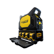 ESAB Renegade Volt side and front shot with battery pack opened, showing the 4 DeWalt batteries