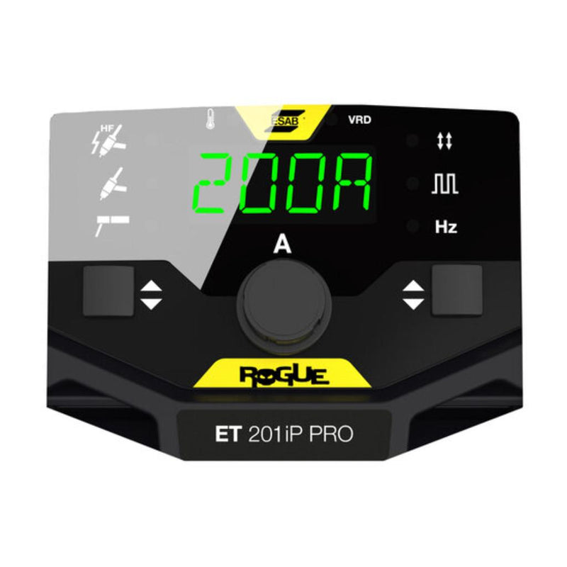 front control panel of esab rogue 201 showing 200a output