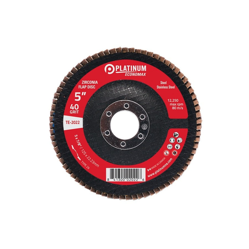 Front logo of platinum abrasives flap disc made in canada