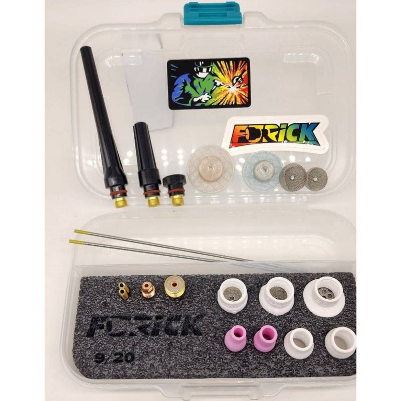 hard plastic case flipped open to show tig cups with diffusers tungsten gas lens and collets