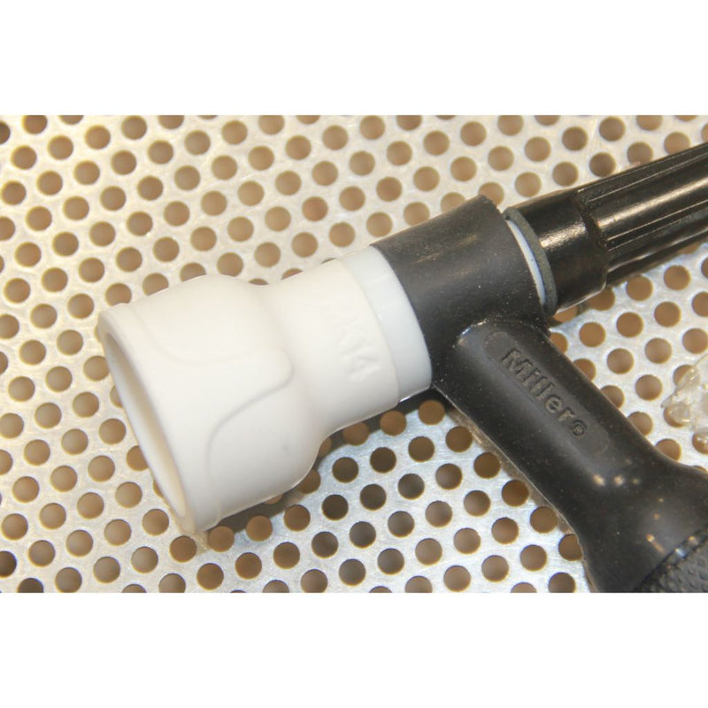 white ceramic tig cup on a miller tig torch