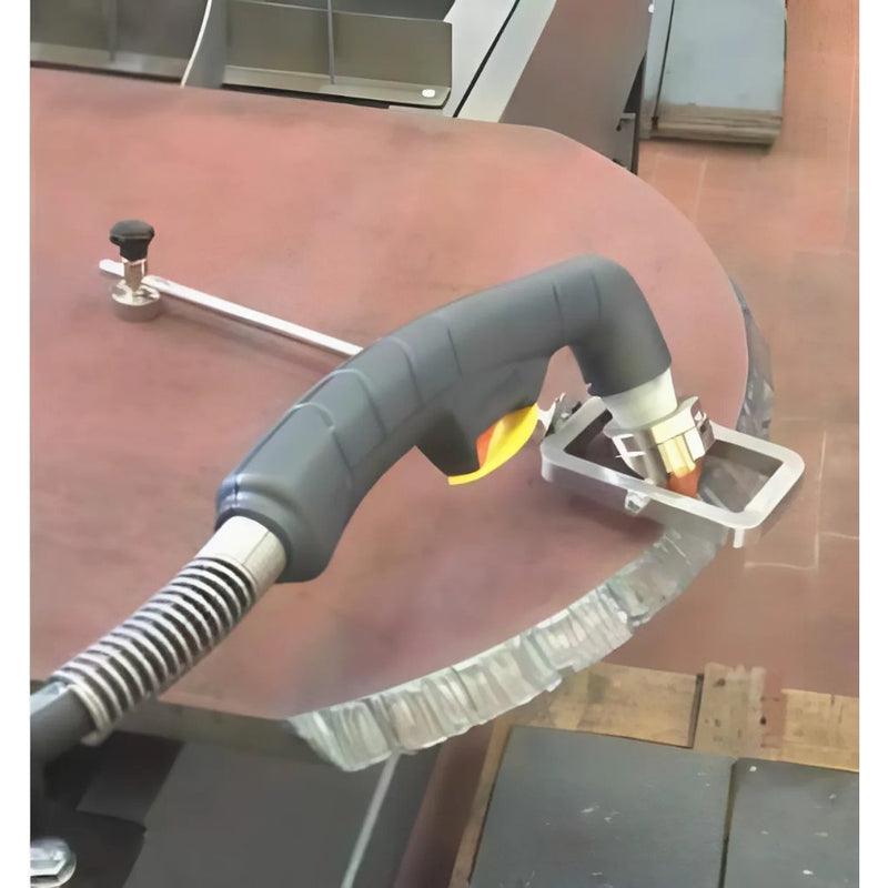 plasma torch cutting a bevel on a circular steel plate