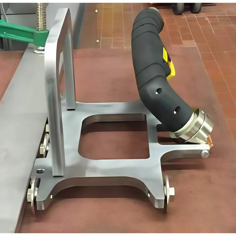 plasma torch attached to intellicut bevel tool facing right on steel plate