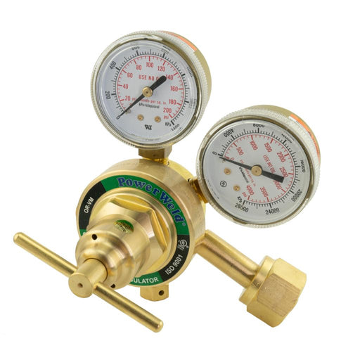brass victor style oxygen regulator with dual pressure gauges