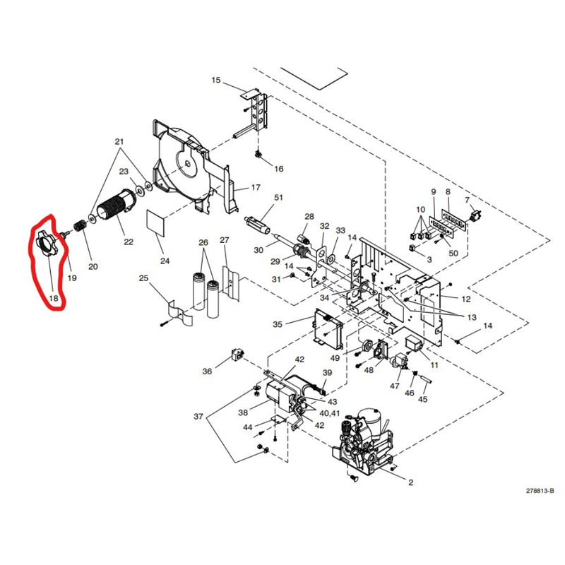 diagram of miller arc reach suitcase parts with hub nut highlighted