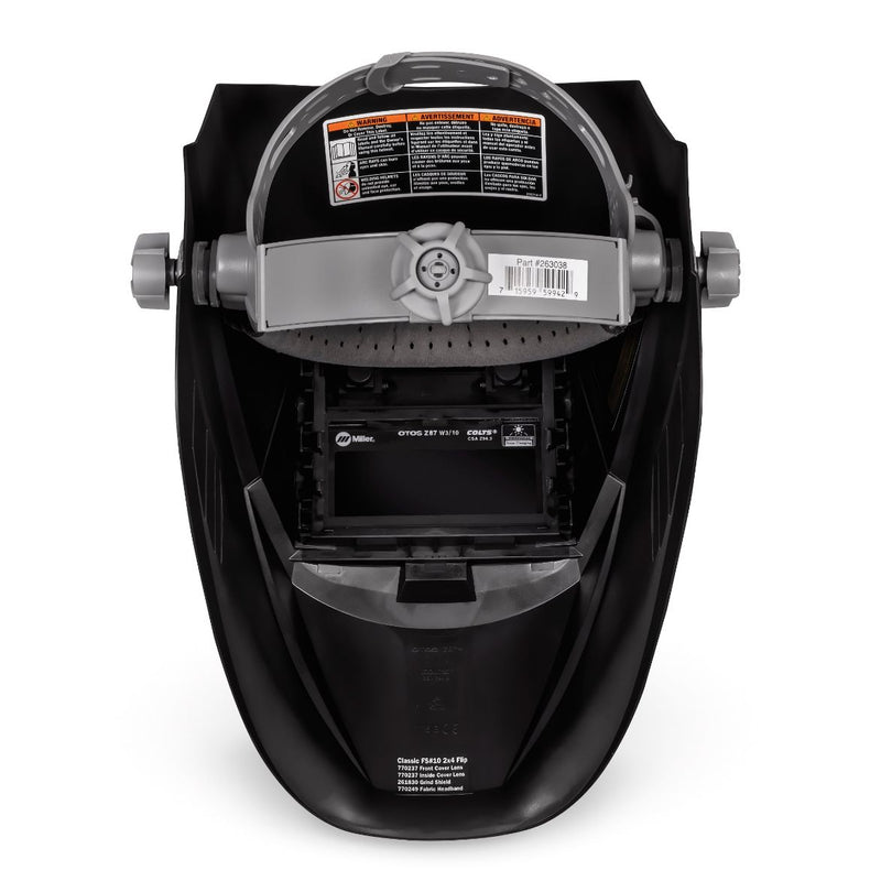 inside view of miler classic welding helmet showing head gear