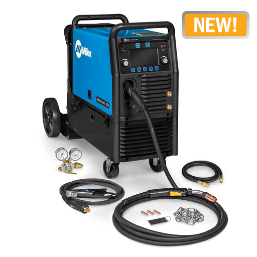 millermatic 355 welder installed on cart showing accessory kit