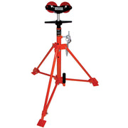 orange heavy duty pipe stands with two roller wheels on head