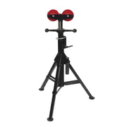 small pipe stand with two roller wheels on head