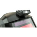 powerweld welding helmet mounted flashlight close up with light turned on