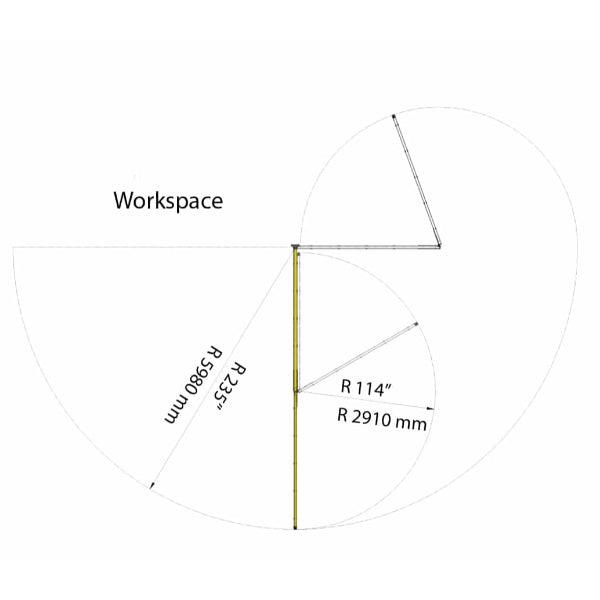cad drawing that shows reach of pivot joint wire feeder