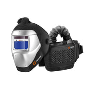 tecmen 100lw laser welding helmet front view connected to freflow papr respirator 