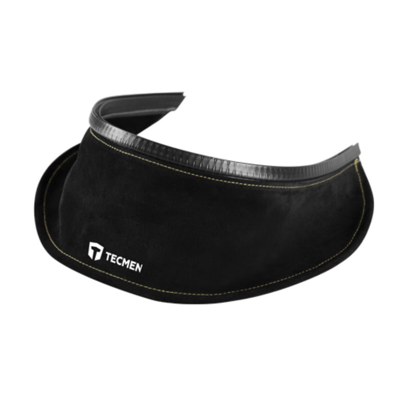 angled view of tecmen leather bib neck protector