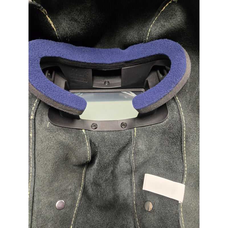 interior of tight space leather welding mask