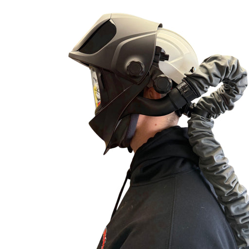 tecmen freflow papr welding helmet with hard hat flipped open