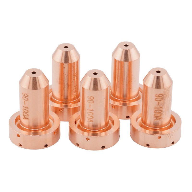 group of 5 intellicut thermal dynamics 100A 9-8212 cutting tips showing 90-100A etched on front