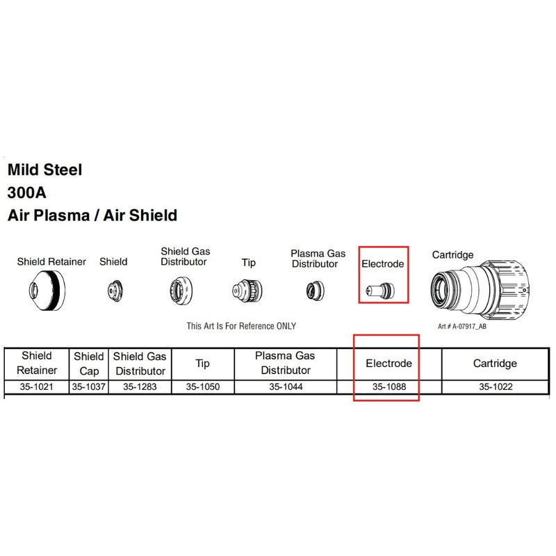 parts diagram of 300 amp cutting for auto cut xt with 35-1088 electrode highlighted