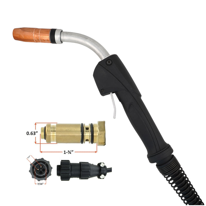 Tregaskiss MIG Gun with diagram of back end connection for Lincoln Power MIG