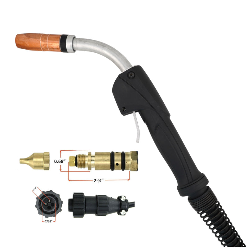 Tregaskiss MIG Gun with diagram of back end connection for Miller welder