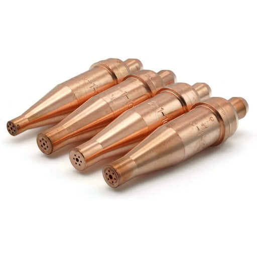 grouping of four different size victor oxy fuel cutting tips from size 0 to size 3