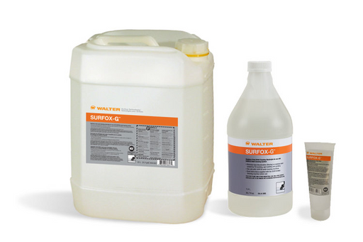 Three sizes pictured of Walter Surfox G pH Neutral weld cleaning electrolyte solution