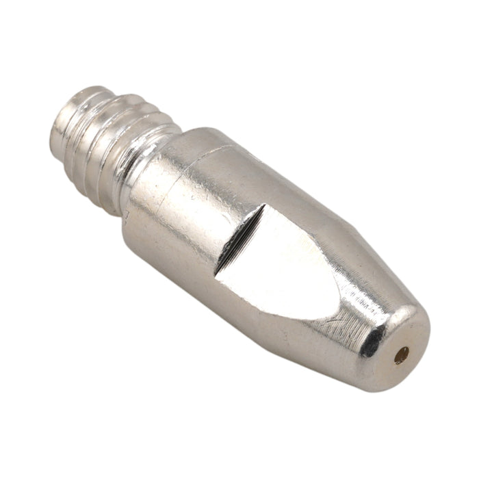 Isometric front view of Binzel style M8 heavy duty silver contact tip 147.0445