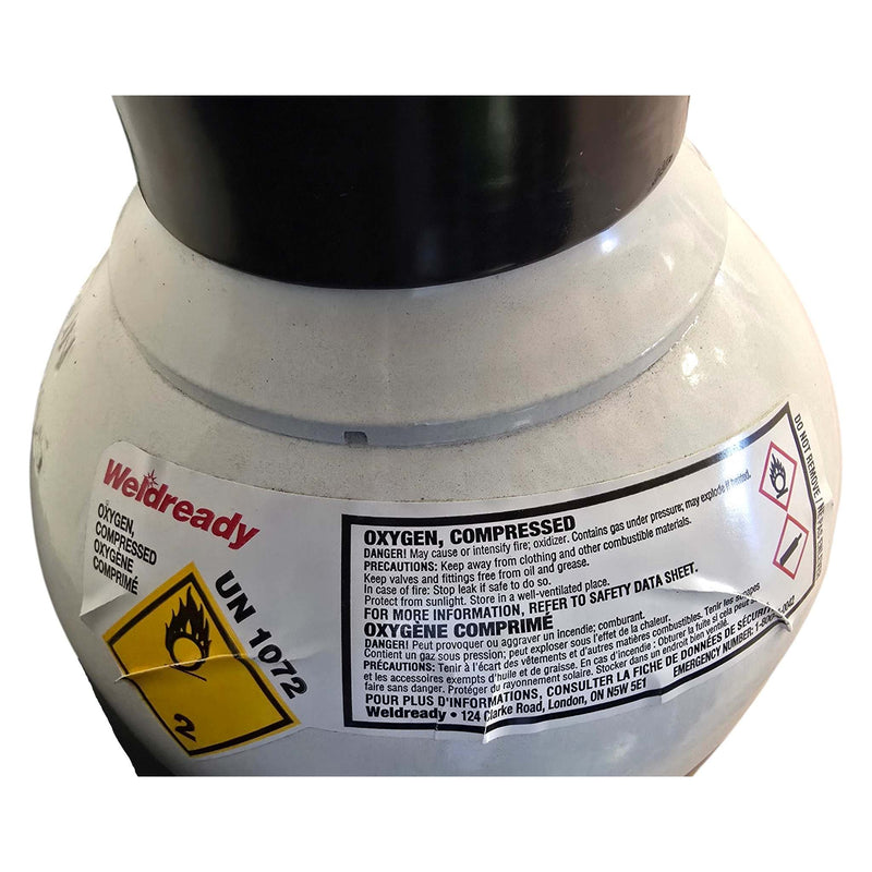 Label view of 125 Cubic Foot Cylinder Filled with Compressed Oxygen