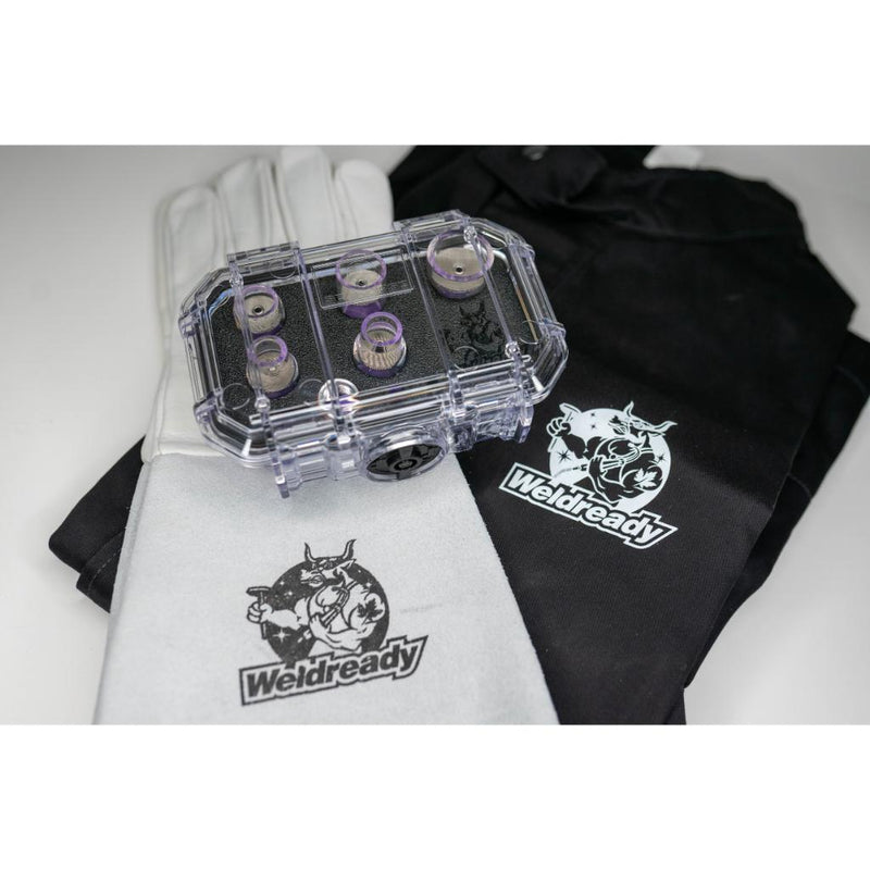 closed weldready edge cup case on top of weldready tig gloves and jacket