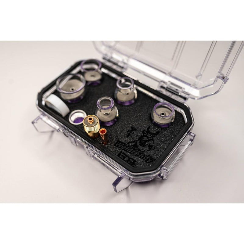 isometric view of weldready edge cup case showing the weldready logo