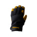 Front of black and yellow mechanics glove with 'Weldready' branding on a white background