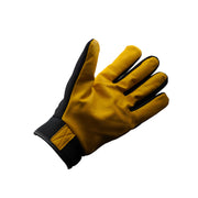 Palm view of yellow and black mechanics glove on a white background
