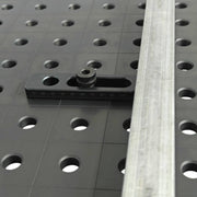 View of a 115mm L Universal Stop in use with 16mm welding table