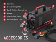 Graphic showcasing the accessories for the YesWelder CUT-65DS PRO Plasma Cutter