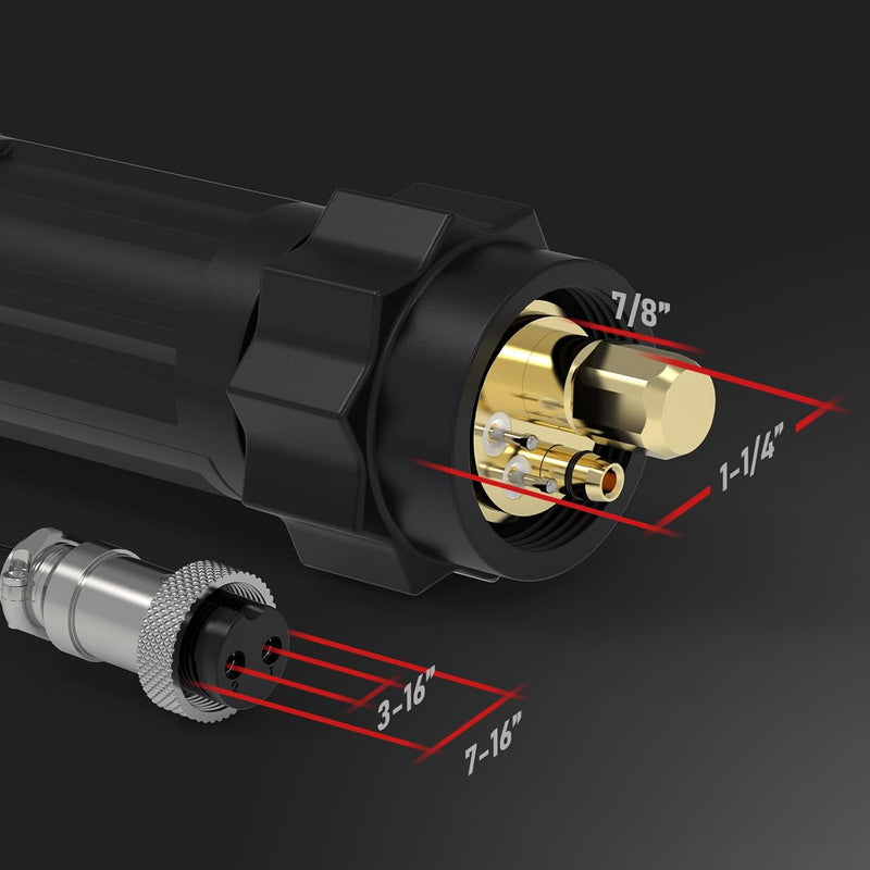 dimensional drawing of yeswelder spool gun connection points