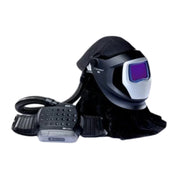 3M M-Series welding helmet flip front down showing adflo papr blower