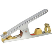 small welding ground clamp with steel handles and brass connections for wire and connection to work
