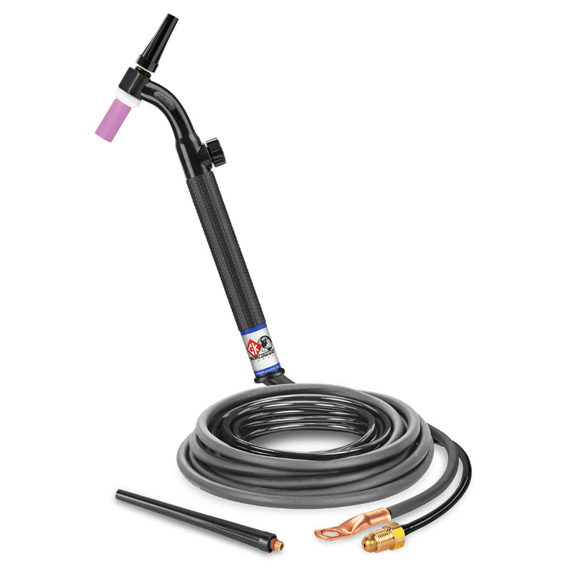CK Worldwide 9 Flex Head TIG Torch with gas valve and 12.5 foot 2 piece rubber power cable