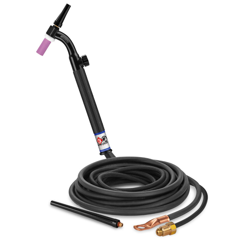 CK Worldwide 9 Flex Head TIG Torch with gas valve and 12.5 foot superflex power cable