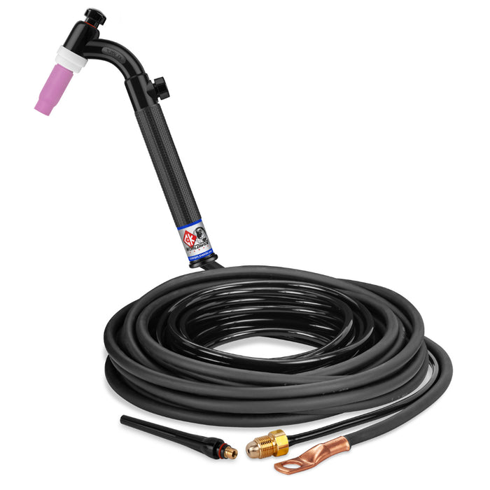 CK Worldwide Trim-Line 26 Flex Head TIG Torch with gas valve and 25 foot 2 piece rubber power cable